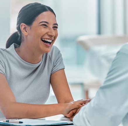 1 laughing patient with plastic surgeon